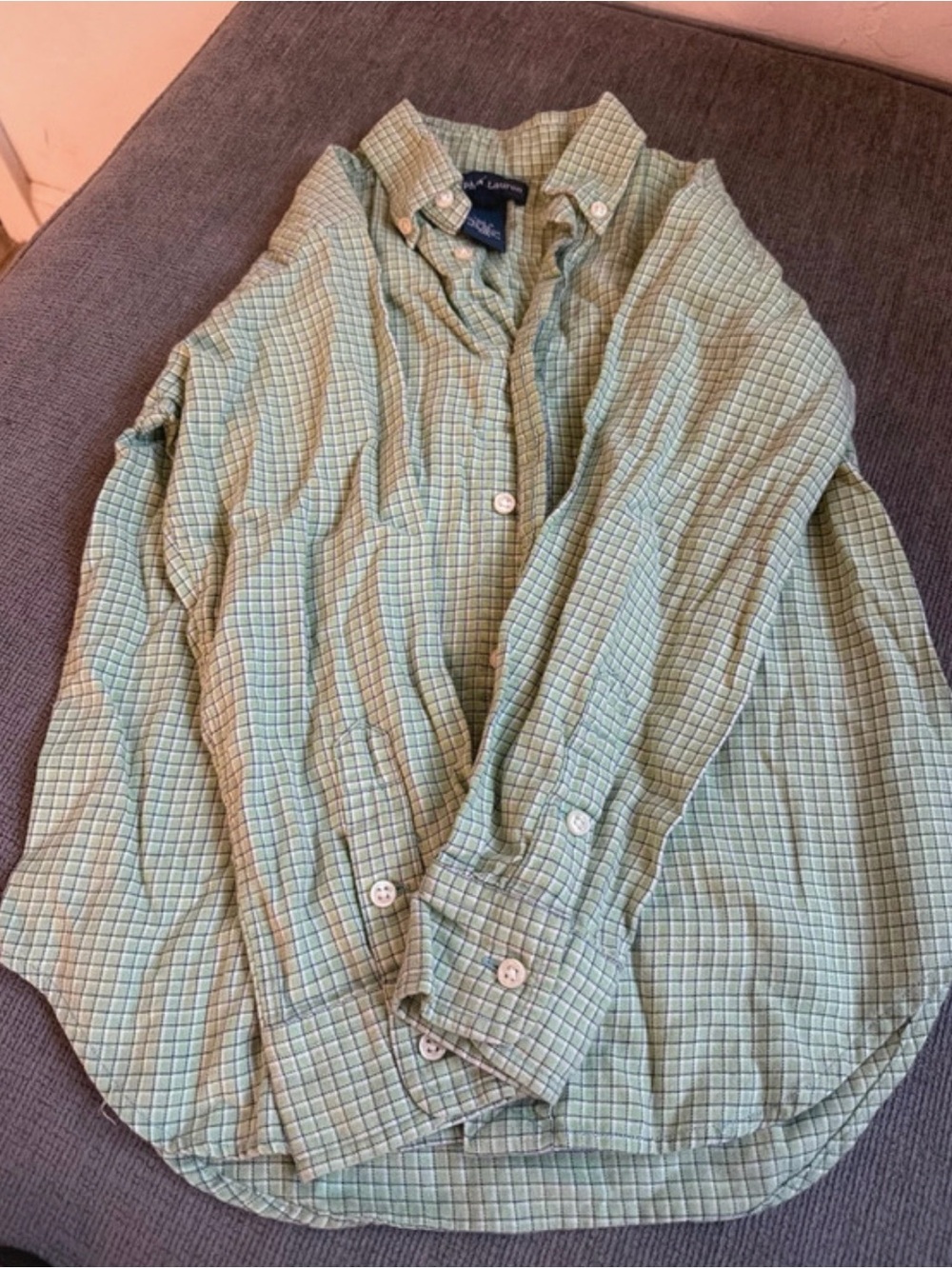 Ralph Lauren Light Green Plaid Button-Down Shirt